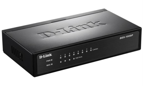 картинка D-Link DES-1008P/C1A Коммутатор с 8 портами 10/100Base-TX (4 порта с поддержкой PoE) от магазина Интерком-НН