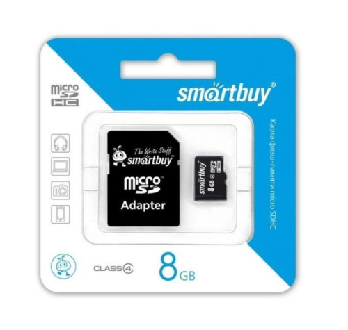 картинка Память Micro SD 8Gb SmartBuy class4 с адаптером (SB8GBSDCL4-01)  от магазина Интерком-НН