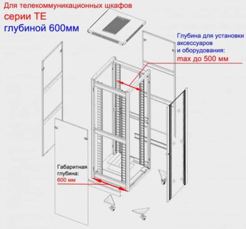 картинка Шкаф напольный 19", 42U, (600х600х2055), TE, серый Netko (упакован в 2 коробки) от магазина Интерком-НН фото 2