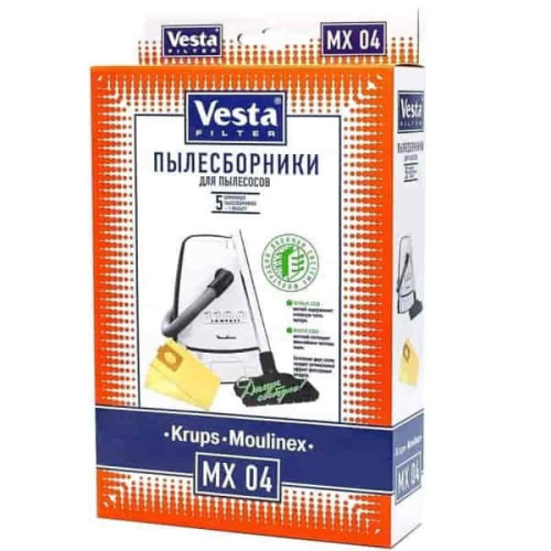 картинка Vesta filter MX04 комплект мешков-пылесборников бумажных (5шт+1 фильтр) для пылесоса Moulinex, Krups от магазина Интерком-НН