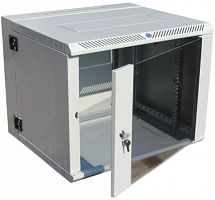 картинка Шкаф настенный 19", 9U, (600*550*501)  2 секции, стеклянная дверь, собранный, цвет серый. от магазина Интерком-НН