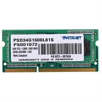 картинка PATRIOT Модуль памяти  PSD34G1600L81S DDR3L - 4Гб 1600, SO-DIMM, Ret от магазина Интерком-НН