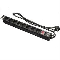 картинка Блок розеток 19", 16А, 8 розеток, шнур 2м, выключатель, черный Netko "S" от магазина Интерком-НН