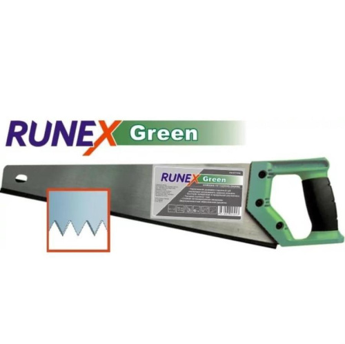 изображение Ножовка толщина полотна 1мм, рабочая длина полотна 500мм, Runex Green крупный зуб 577442 магазин Компании Интерком-НН картинка Ножовка по сырой древесине Runex Green 500мм прямой крупный зуб 577442 от магазина Интерком-НН