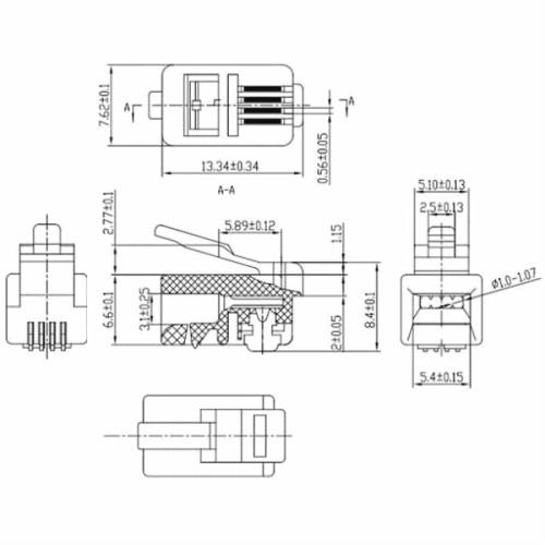 картинка Разъем RJ9 (RJ-9, RJ10, RJ-10, 4P4C, 4Р-4С, 4P4C, 4Р-4С) для телефонных трубок 4 контакта от магазина Интерком-НН фото 4