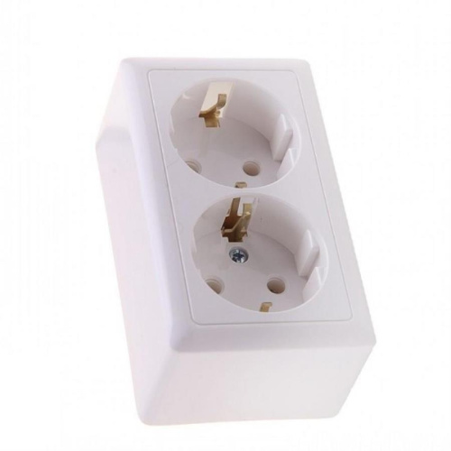 картинка Розетка 2-местная Schneider Electric Хит RA16-238-B О/У с з/к без шторок 16А 250В, белый от магазина Интерком-НН