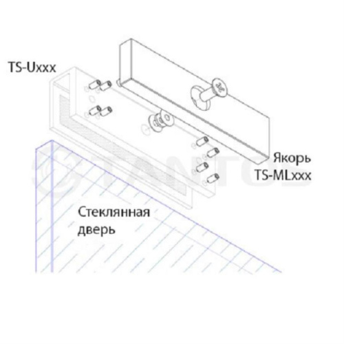 картинка Tantos TS-U300 U-адаптер для крепления якоря замка TS-ML300 на стеклянную дверь от магазина Интерком-НН фото 2