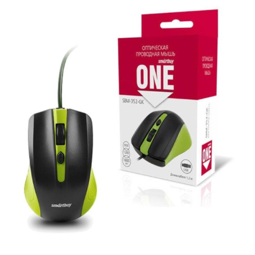 изображение Мышь проводная SmartBuy SBM-352-GK ONE (черно-зеленая) магазин Компании Интерком-НН картинка SmartBuy SBM-352-GK ONE Мышь проводная (черно-зеленая) от магазина Интерком-НН