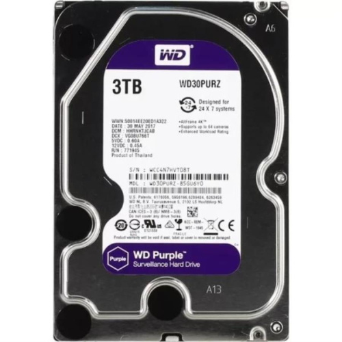 изображение Жесткий диск Western Digital 3Tb 64Mb SATA-III WD30PURZ Purple (5400rpm) 3.5" магазин Компании Интерком-НН картинка Western Digital WD30PURZ Purple Жесткий диск для видеорегистраторов 3Tb 64Mb SATA-III от магазина Интерком-НН