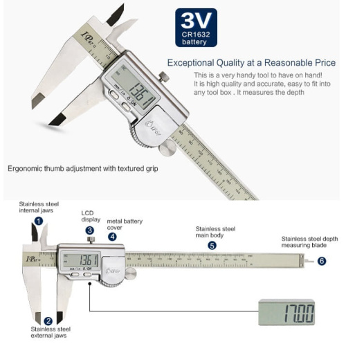 картинка Штангенциркуль 5111-150 электронный 0-150мм большой ЖК-дисплей IP67, нержавеющая сталь от магазина Интерком-НН фото 3