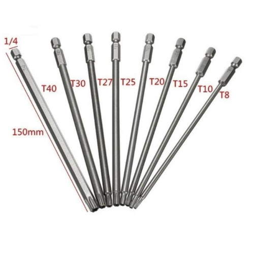 картинка Набор магнитных бит Torx 150мм, 1/4" 8шт T8, T10, T15, T20, T25, T27, T30, T40 от магазина Интерком-НН