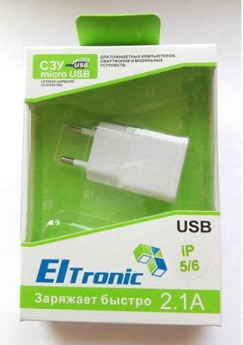 картинка Сетевое ЗУ Eltronic Premium iPhone 5G/S/C/6/6 Plus с USB выходом (2100mAh), белый 5512 от магазина Интерком-НН фото 2