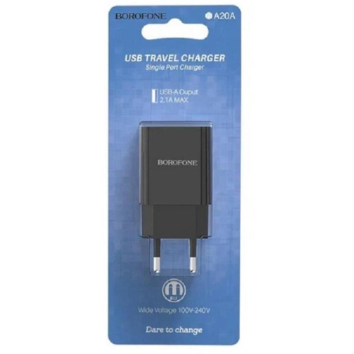 картинка Borofone BA20A сетевое зарядное устройство (без кабеля) с 1 USB выходом 5В, 2100mAh, черный  от магазина Интерком-НН фото 2