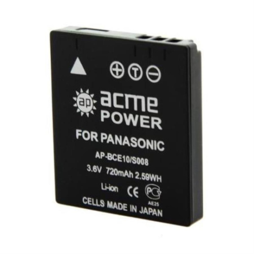 изображение Аккумулятор AcmePower AB-BCE10/ S008А для фотокамер, видеокамер Panasonic S008/BCE10 магазин Компании Интерком-НН картинка AcmePower AB-BCE10/ S008 Аккумулятор Li-ion, 3.6 V, 720 mAh для фотокамер Panasonic от магазина Интерком-НН