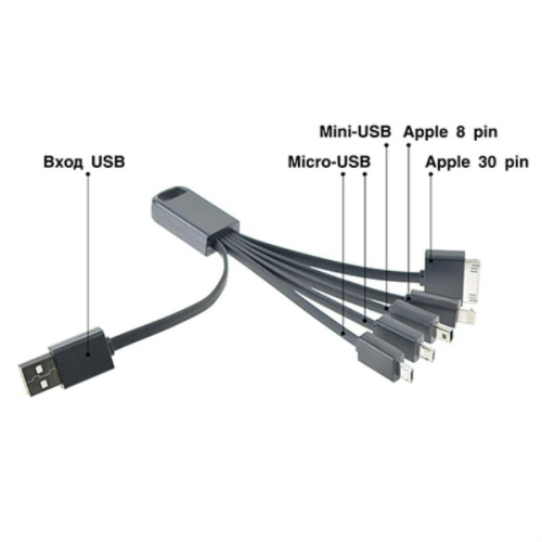 изображение Кабель USB Robiton P9 Apple 30pin, Apple 8pin (Lightning), Mini-USB, Micro-USBх2, черный 15см магазин Компании Интерком-НН фото 2 картинка Кабель USB Robiton P9 Apple 30pin, Apple 8pin (Lightning), Mini-USB, Micro-USBх2, черный 15см от магазина Интерком-НН фото 2