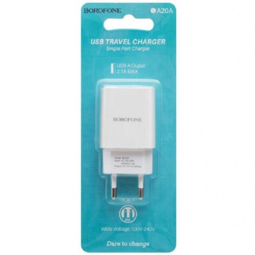 изображение Borofone BA20A сетевое зарядное устройство (без кабеля) с 1 USB выходом 5В, 2100mAh, белый магазин Компании Интерком-НН фото 2 картинка Borofone BA20A сетевое зарядное устройство (без кабеля) с 1 USB выходом 5В, 2100mAh, белый от магазина Интерком-НН фото 2