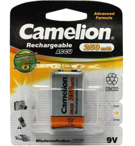 изображение Аккумулятор Camelion 6F22 250 mAh тип Krone NH-9V250BP1 магазин Компании Интерком-НН картинка Аккумулятор Camelion NH-9V250BP1 6F22 9V 250 mAh тип крона от магазина Интерком-НН