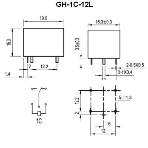 картинка Golden GH-1C-12L Реле управление 12VDC, контакты 10A 250VAC 130ºC  от магазина Интерком-НН фото 2