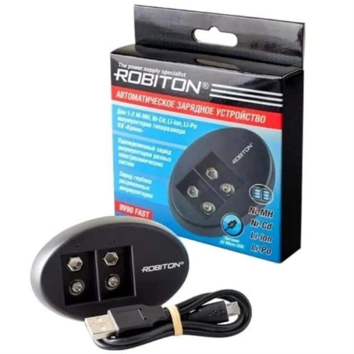 картинка Robiton 9V90 FAST зарядное устройство для 1-2 Ni-MH, Ni-Cd, Li-ion и Li-Po аккумуляторов  от магазина Интерком-НН