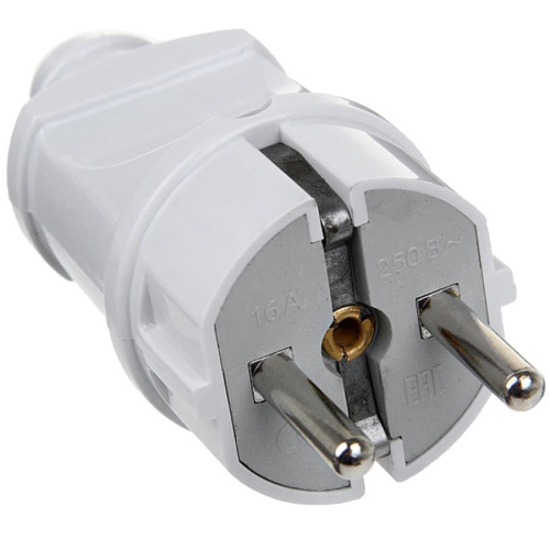 картинка UNIVersal А101 вилка сетевая прямая 16А 250В с заземляющими контактами (белая)  от магазина Интерком-НН