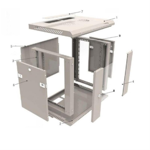 картинка Шкаф настенный 9U серия WM (600х650х500), разборный, серый Netko от магазина Интерком-НН фото 2