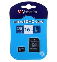 картинка Память Micro SD 16Gb Verbatim class 4 (SD adapter) от магазина Интерком-НН