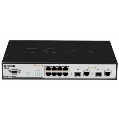 картинка D-Link DGS-3200-10 управляемый коммутатор 2 уровня с 8 портами 10/100/1000Base-T, 2 комбо-порта  от магазина Интерком-НН
