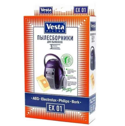изображение Vesta filter EX01 комплект мешков-пылесборников бумажных (5шт) для пылесоса AEG, Electrolux, Philips магазин Компании Интерком-НН картинка Vesta filter EX01 комплект мешков-пылесборников бумажных (5шт) для пылесоса AEG, Electrolux, Philips от магазина Интерком-НН