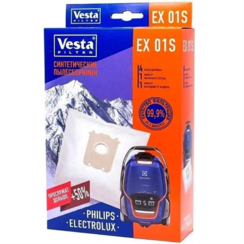 изображение Vesta filter EX01S комплект мешков-пылесборников синтетических (4шт+ 2 фильтра) для пылесоса магазин Компании Интерком-НН картинка Vesta filter EX01S комплект мешков-пылесборников синтетических (4шт+ 2 фильтра) для пылесоса от магазина Интерком-НН