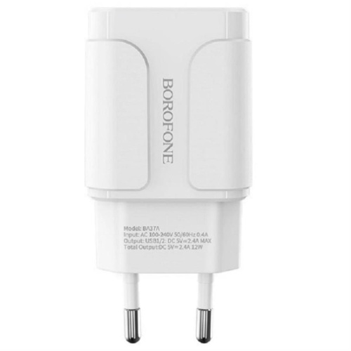 изображение Borofone BA37A сетевое зарядное устройство (с кабелем Type-C) с 2 USB выходами 5В, 2400mAh, белый магазин Компании Интерком-НН картинка Borofone BA37A сетевое зарядное устройство (с кабелем Type-C) с 2 USB выходами 5В, 2400mAh, белый от магазина Интерком-НН