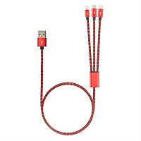 картинка Кабель USB Robiton P12 Multicord : Micro-USB + Type-C + 8pin (Lightning), 1м красный от магазина Интерком-НН