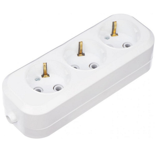 картинка Rexant 11-8704 колодка розеточная 3 гнезда 10А 250В с заземляющими контактами (белая) от магазина Интерком-НН