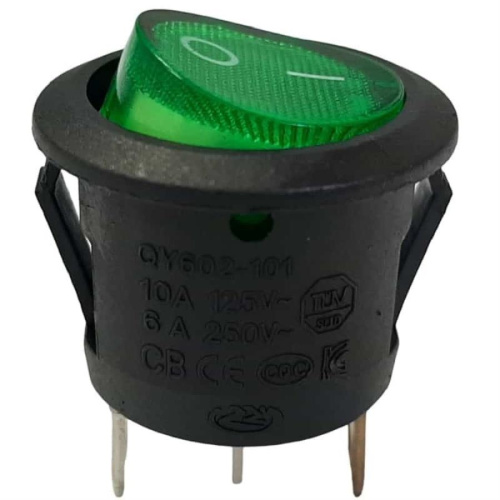картинка Переключатель клавишный QY602-101 KCD1 (223(6)) зеленый с подсветкой ON-OFF 6A 250VAC от магазина Интерком-НН фото 2
