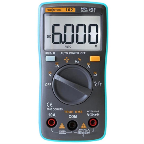 картинка Richmeters RM102 Цифровой мультиметр, до  60 мОм, 1000 Вольт, 10 Ампер, питание батареи: 2×1.5V AAA от магазина Интерком-НН