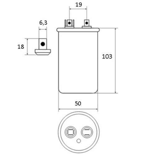 картинка Пусковой конденсатор CBB65A 35мкф, 450В для кондиционера в металлическом корпусе от магазина Интерком-НН фото 2