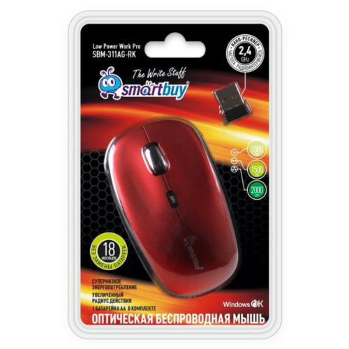 изображение Мышь SmartBuy 311 беспроводная (красная/черная) (SBM-311AG-RK)/40 магазин Компании Интерком-НН фото 2 картинка (SBM-311AG-RK)/40 Мышь SmartBuy 311 беспроводная (красная/черная) от магазина Интерком-НН фото 2