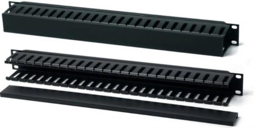 картинка Органайзер кабельный 19", 1U, металлический, с пластиковой крышкой, пластиковые кольца от магазина Интерком-НН