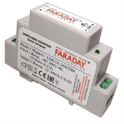 картинка Faraday 12W/12-24V/DIN Блок питания в корпусе на DIN-рейку с регулировкой 12-24V  от магазина Интерком-НН