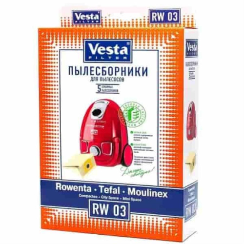 картинка Vesta filter RW03 комплект мешков-пылесборников бумажных (5шт) для пылесоса Rowenta, Tefal, Moulinex от магазина Интерком-НН