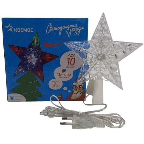 картинка Космос KOC_STAR10LED_RGB светодиодная елочная звезда 10LED, мультиколор, 16.5см (шнур 2м) от магазина Интерком-НН