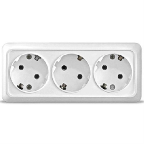 картинка UNIVersal 1161 розетка накладная трехместная Олимп 16А 250В с заземляющими контактами (белая) от магазина Интерком-НН